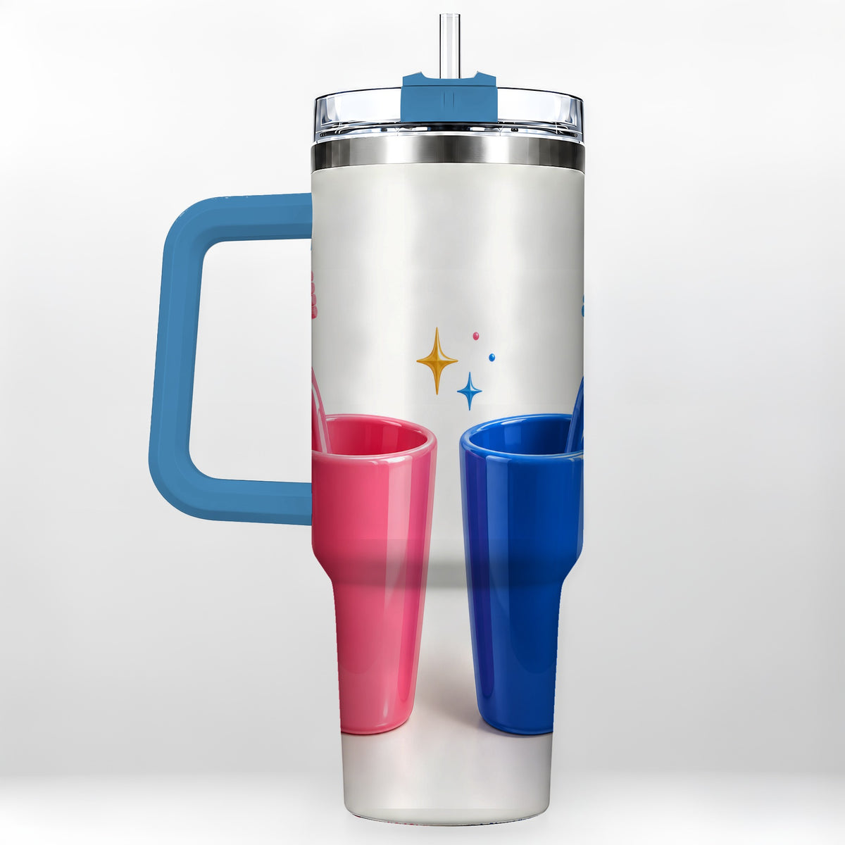 #pl[40oz|Blue] Pink Blue Toothbrush Pair 40oz Tumbler with Handle, Dental Travel Cup