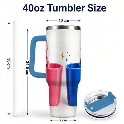 #pl[40oz|Blue] Pink Blue Toothbrush Pair 40oz Tumbler with Handle, Dental Travel Cup