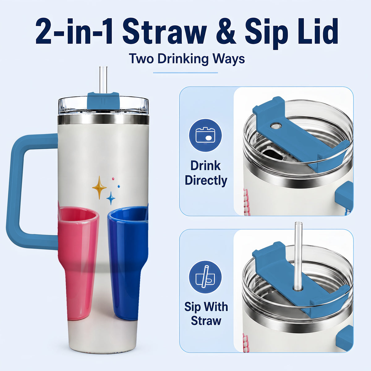 #pl[40oz|Blue] Pink Blue Toothbrush Pair 40oz Tumbler with Handle, Dental Travel Cup