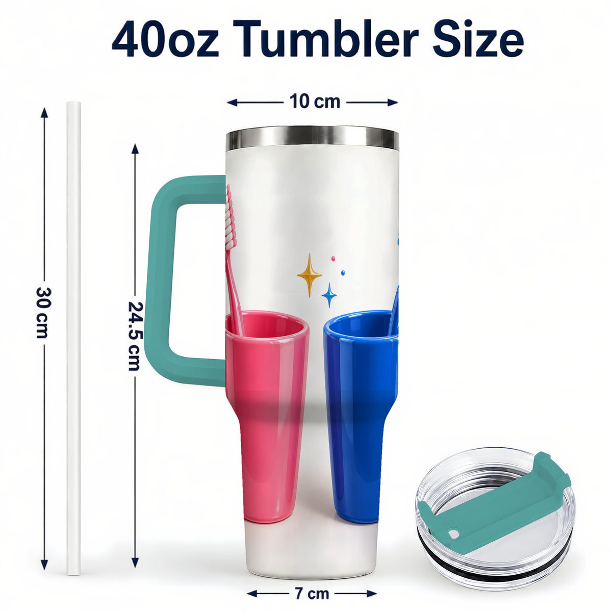 #pl[40oz|Green] Pink Blue Toothbrush Pair 40oz Tumbler with Handle, Dental Travel Cup