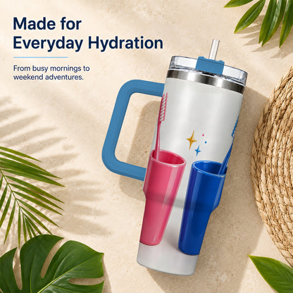 #pl[40oz|Blue] Pink Blue Toothbrush Pair 40oz Tumbler with Handle, Dental Travel Cup