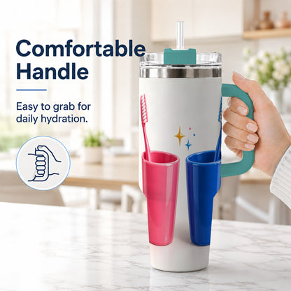 #pl[40oz|Green] Pink Blue Toothbrush Pair 40oz Tumbler with Handle, Dental Travel Cup