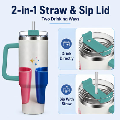 #pl[40oz|Green] Pink Blue Toothbrush Pair 40oz Tumbler with Handle, Dental Travel Cup