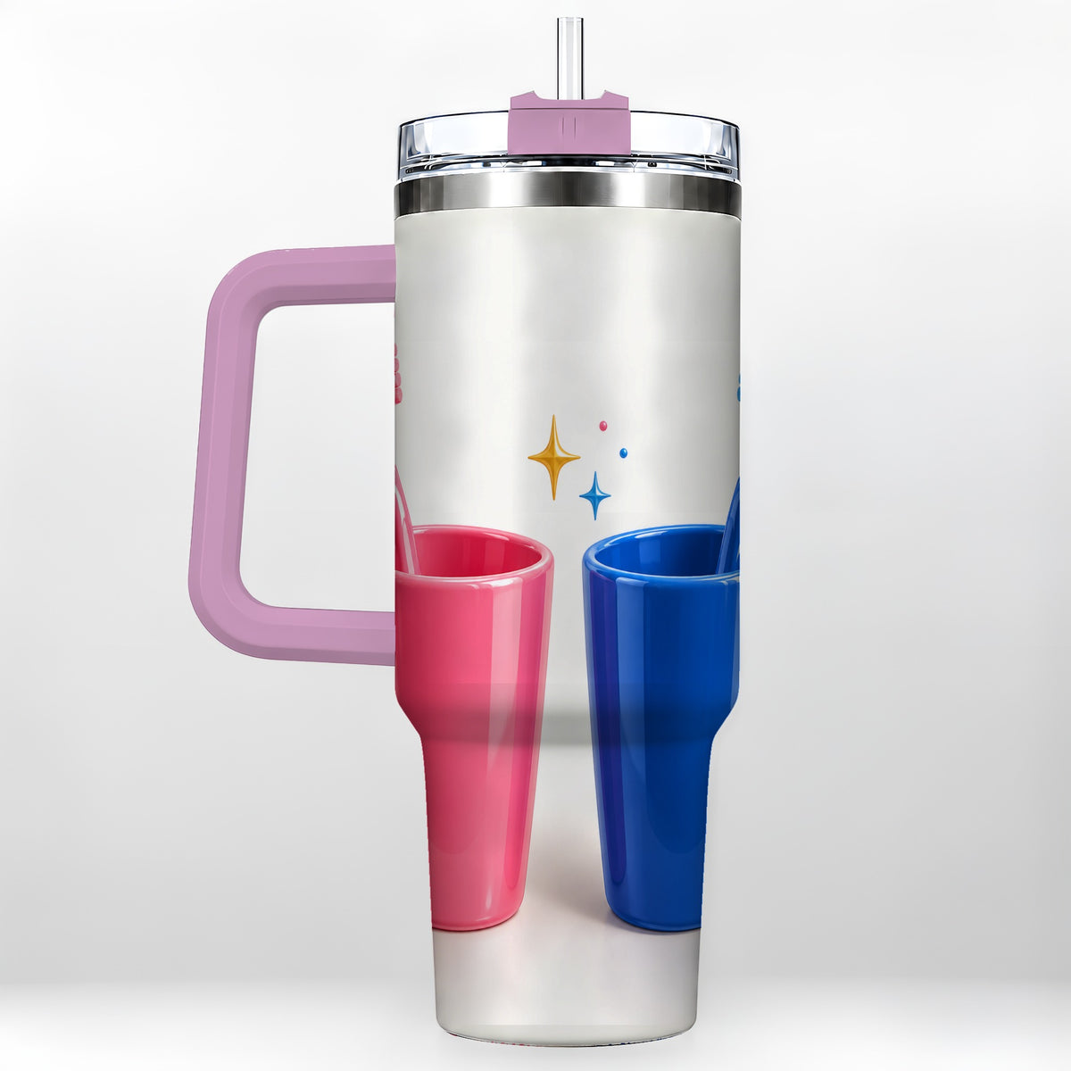#pl[40oz|Pink] Pink Blue Toothbrush Pair 40oz Tumbler with Handle, Dental Travel Cup