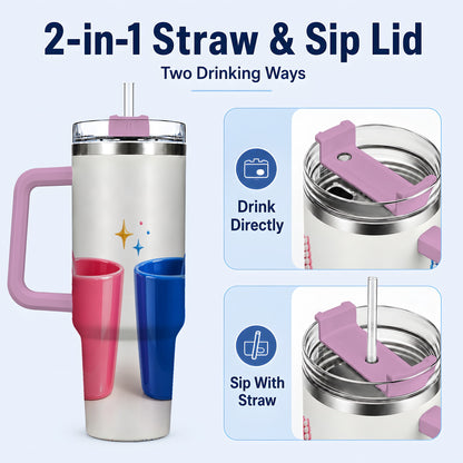 #pl[40oz|Pink] Pink Blue Toothbrush Pair 40oz Tumbler with Handle, Dental Travel Cup