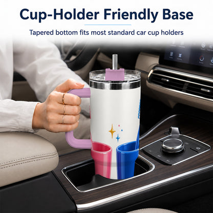 #pl[40oz|Pink] Pink Blue Toothbrush Pair 40oz Tumbler with Handle, Dental Travel Cup
