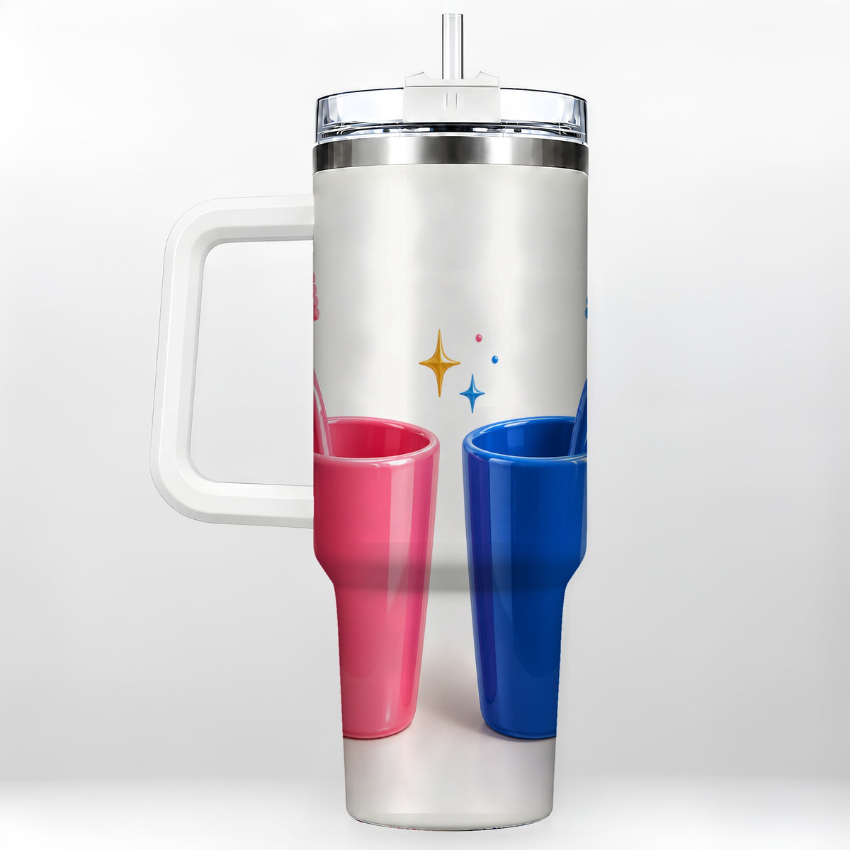 Pink Blue Toothbrush Pair 40oz Tumbler with Handle, Dental Travel Cup
