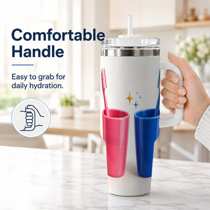 #pl[40oz|White] Pink Blue Toothbrush Pair 40oz Tumbler with Handle, Dental Travel Cup