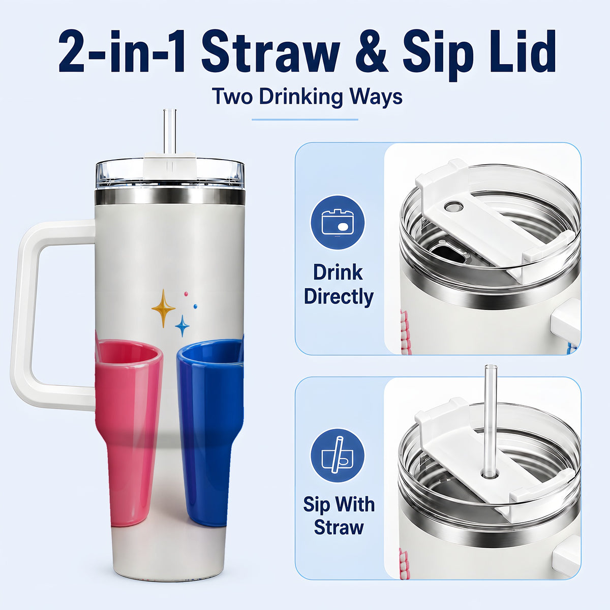 #pl[40oz|White] Pink Blue Toothbrush Pair 40oz Tumbler with Handle, Dental Travel Cup