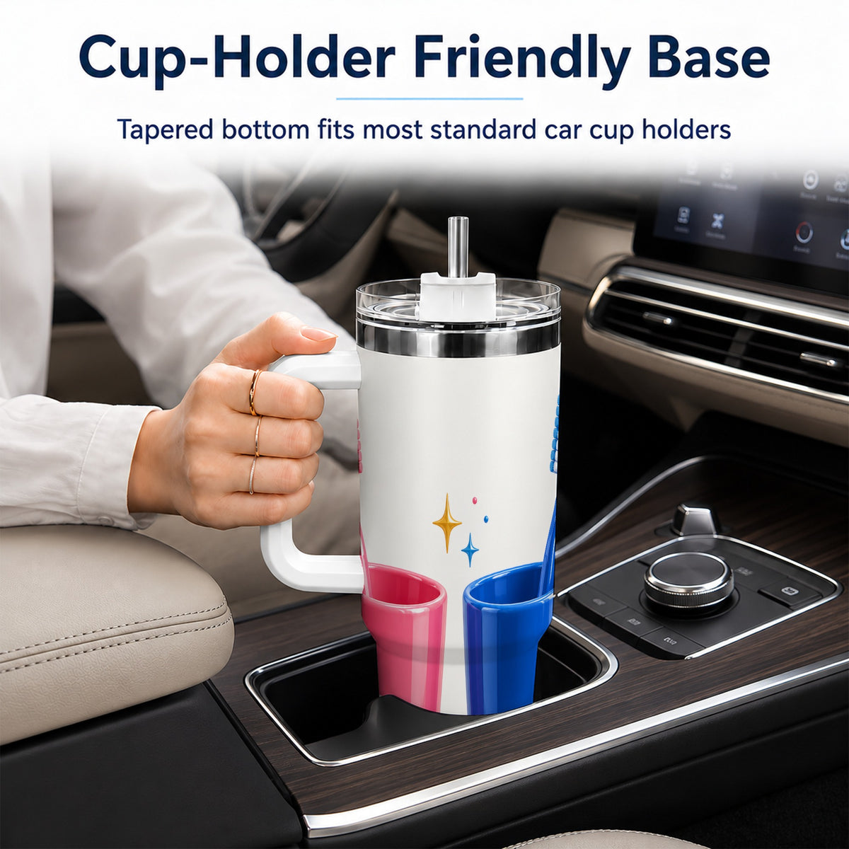 #pl[40oz|White] Pink Blue Toothbrush Pair 40oz Tumbler with Handle, Dental Travel Cup