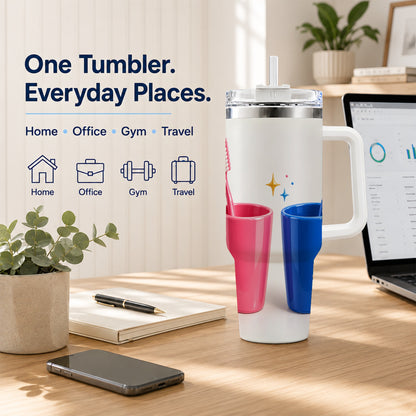 #pl[40oz|White] Pink Blue Toothbrush Pair 40oz Tumbler with Handle, Dental Travel Cup