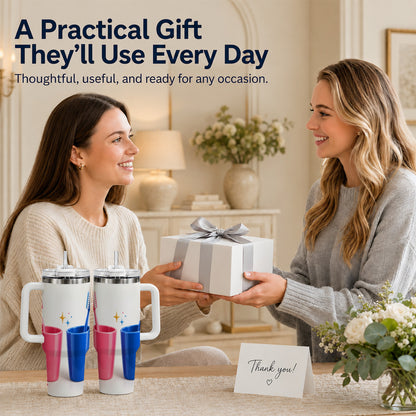 #pl[40oz|White] Pink Blue Toothbrush Pair 40oz Tumbler with Handle, Dental Travel Cup