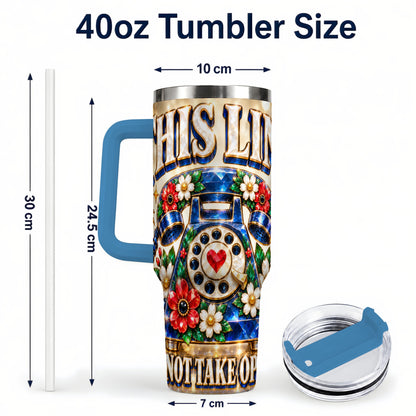 #pl[40oz|Blue] Vintage Rotary Phone 40oz Tumbler with Handle, Floral Travel Cup