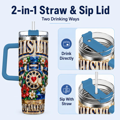 #pl[40oz|Blue] Vintage Rotary Phone 40oz Tumbler with Handle, Floral Travel Cup