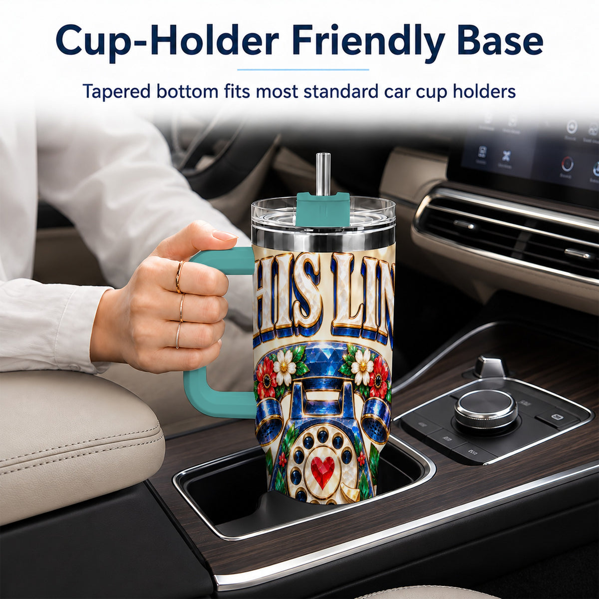 #pl[40oz|Green] Vintage Rotary Phone 40oz Tumbler with Handle, Floral Travel Cup