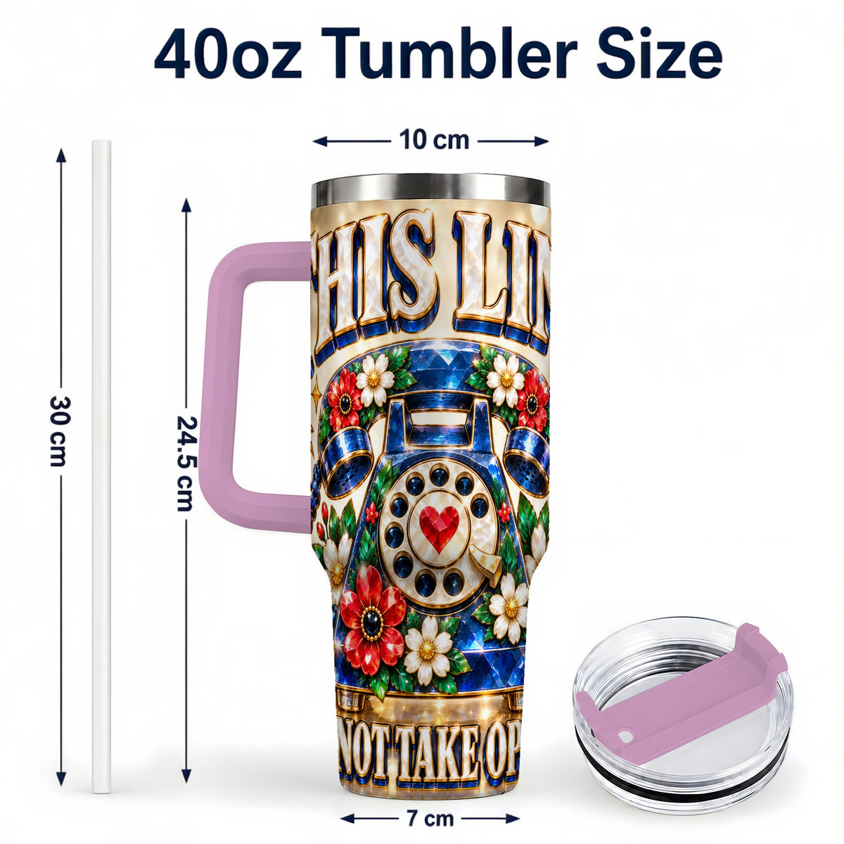 #pl[40oz|Pink] Vintage Rotary Phone 40oz Tumbler with Handle, Floral Travel Cup
