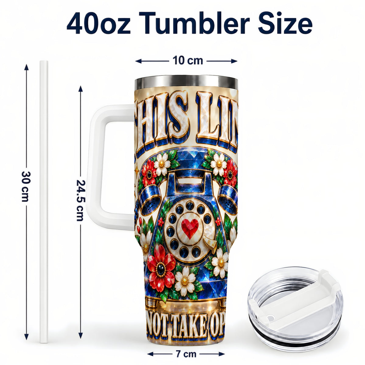 #pl[40oz|White] Vintage Rotary Phone 40oz Tumbler with Handle, Floral Travel Cup