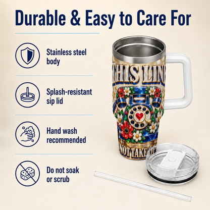 #pl[40oz|White] Vintage Rotary Phone 40oz Tumbler with Handle, Floral Travel Cup