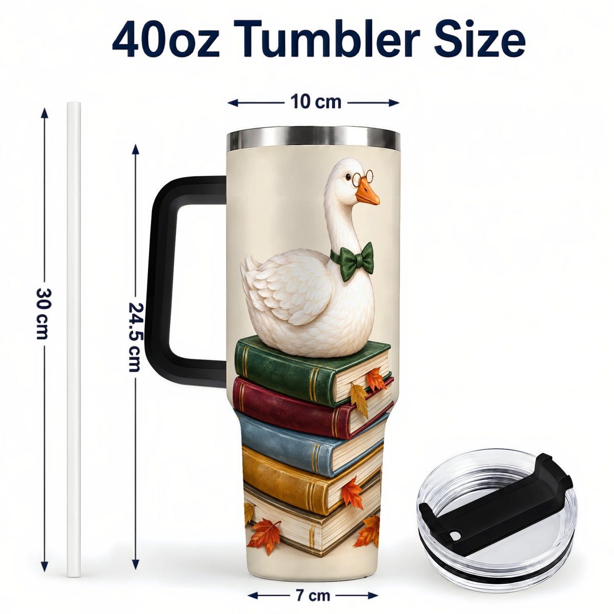 #pl[40oz|Black] Bookish Goose 40oz Tumbler with Handle, Autumn Travel Cup