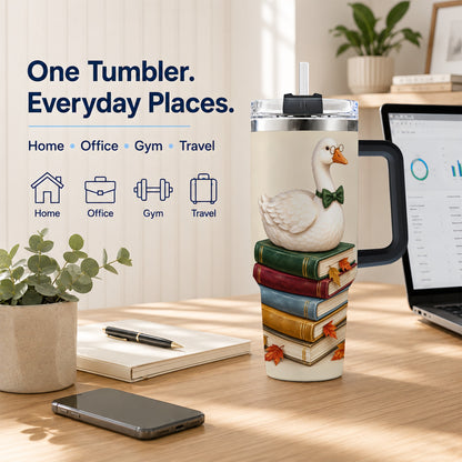 #pl[40oz|Black] Bookish Goose 40oz Tumbler with Handle, Autumn Travel Cup
