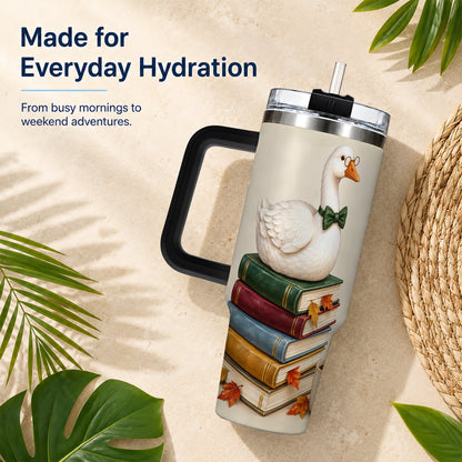 #pl[40oz|Black] Bookish Goose 40oz Tumbler with Handle, Autumn Travel Cup