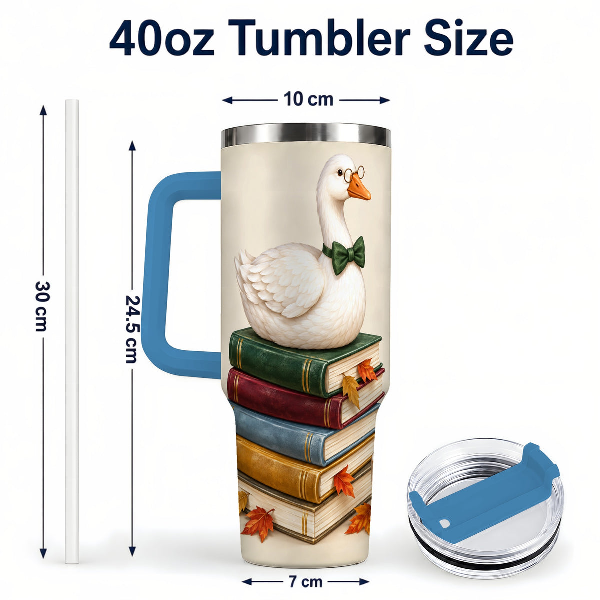 #pl[40oz|Blue] Bookish Goose 40oz Tumbler with Handle, Autumn Travel Cup