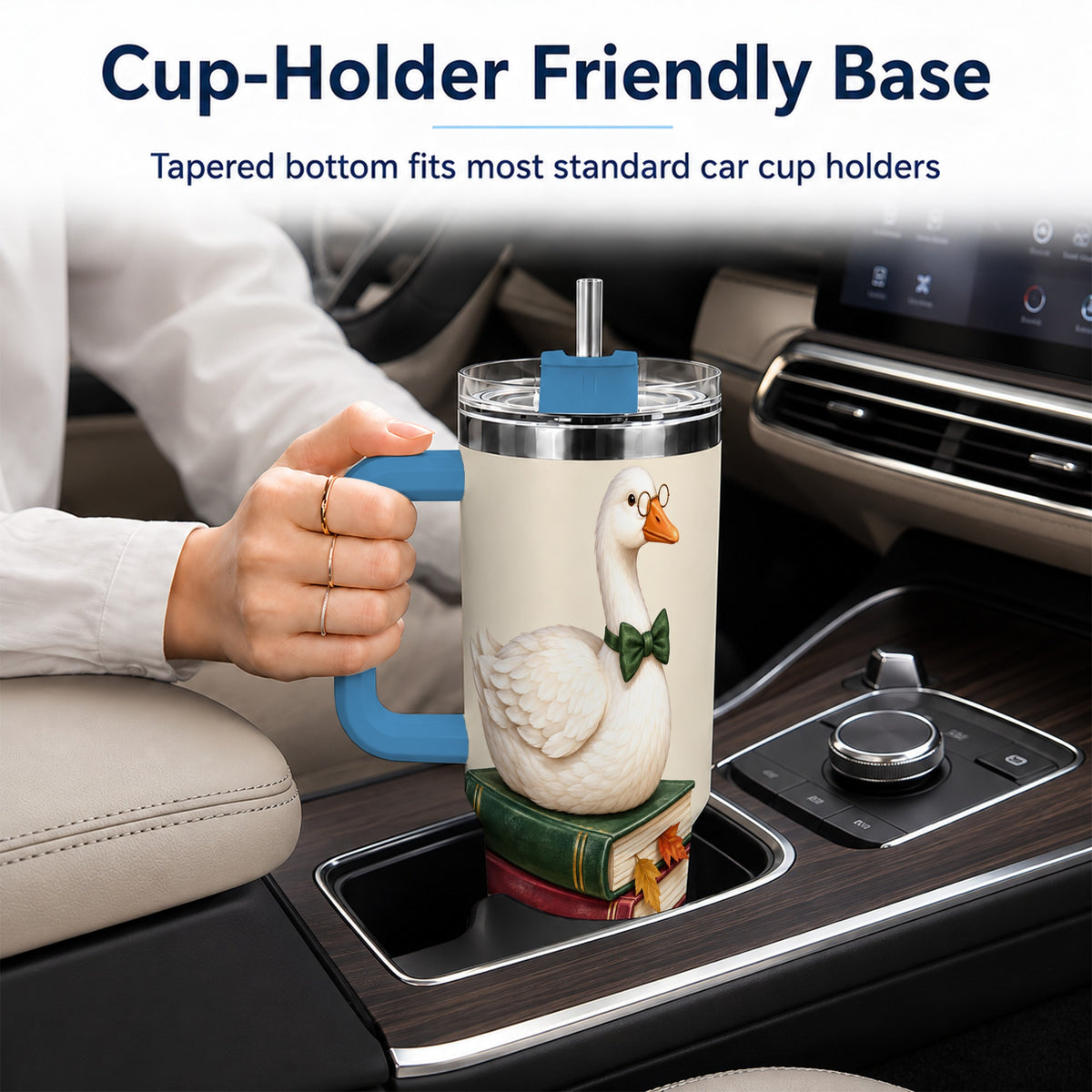 #pl[40oz|Blue] Bookish Goose 40oz Tumbler with Handle, Autumn Travel Cup