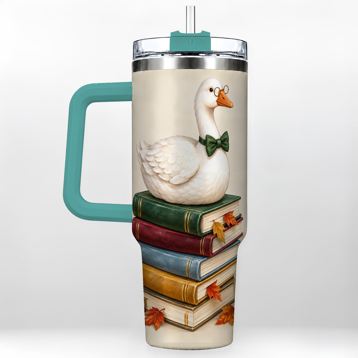#pl[40oz|Green] Bookish Goose 40oz Tumbler with Handle, Autumn Travel Cup