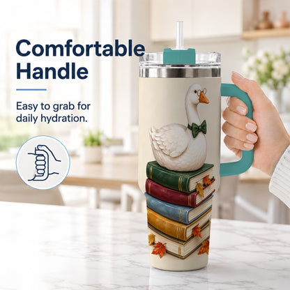 #pl[40oz|Green] Bookish Goose 40oz Tumbler with Handle, Autumn Travel Cup