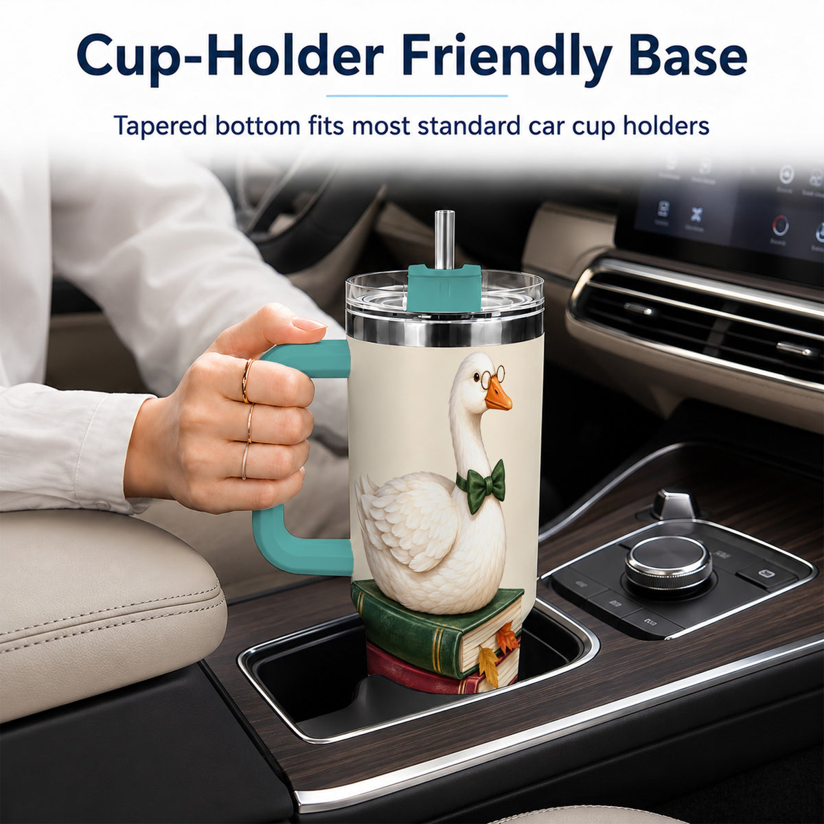 #pl[40oz|Green] Bookish Goose 40oz Tumbler with Handle, Autumn Travel Cup