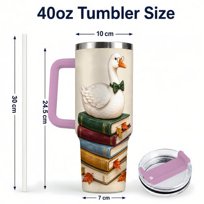 #pl[40oz|Pink] Bookish Goose 40oz Tumbler with Handle, Autumn Travel Cup