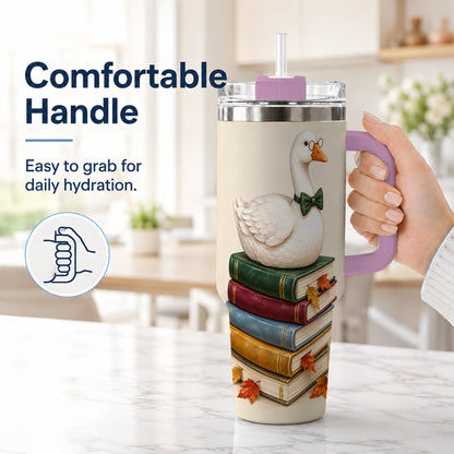 #pl[40oz|Pink] Bookish Goose 40oz Tumbler with Handle, Autumn Travel Cup