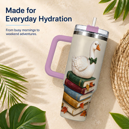 #pl[40oz|Pink] Bookish Goose 40oz Tumbler with Handle, Autumn Travel Cup