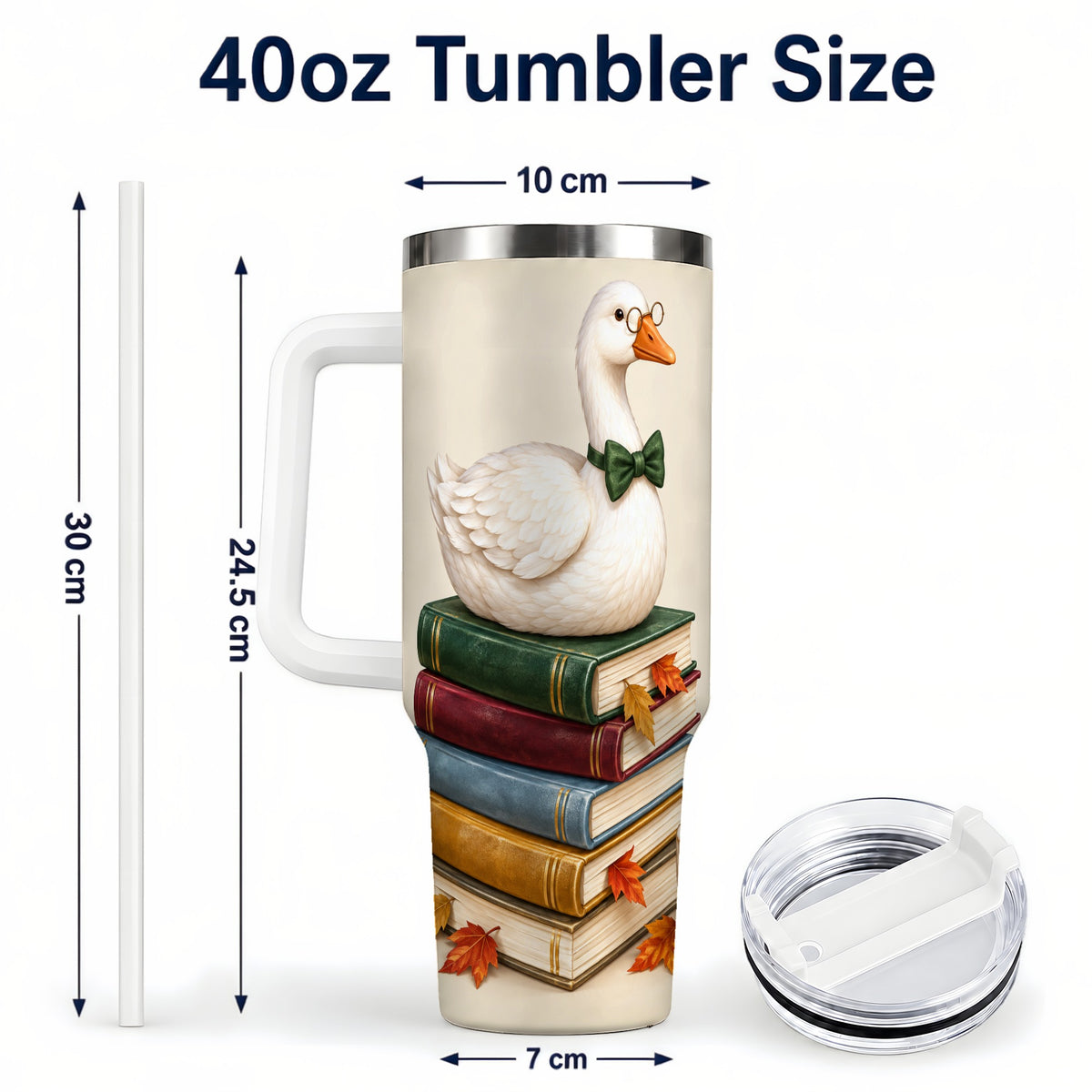 #pl[40oz|White] Bookish Goose 40oz Tumbler with Handle, Autumn Travel Cup