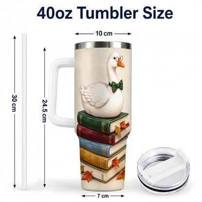 #pl[40oz|White] Bookish Goose 40oz Tumbler with Handle, Autumn Travel Cup