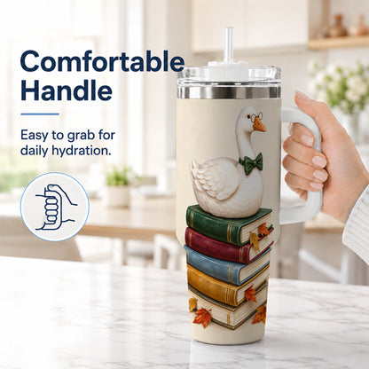 #pl[40oz|White] Bookish Goose 40oz Tumbler with Handle, Autumn Travel Cup