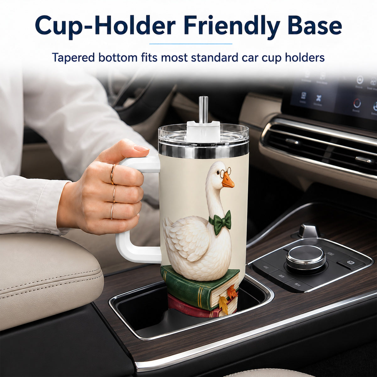 #pl[40oz|White] Bookish Goose 40oz Tumbler with Handle, Autumn Travel Cup