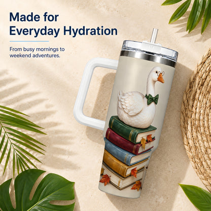 #pl[40oz|White] Bookish Goose 40oz Tumbler with Handle, Autumn Travel Cup