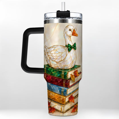 #pl[40oz|Black] Jeweled Bookish Goose 40oz Tumbler with Handle, Autumn Travel Cup
