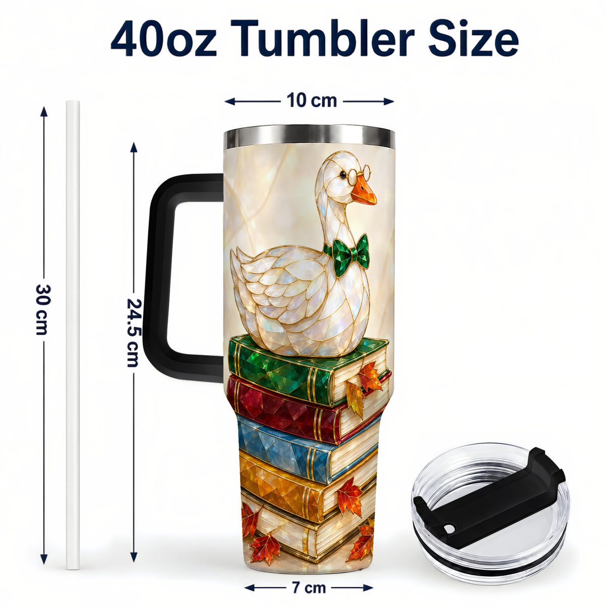 #pl[40oz|Black] Jeweled Bookish Goose 40oz Tumbler with Handle, Autumn Travel Cup