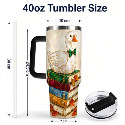 #pl[40oz|Black] Jeweled Bookish Goose 40oz Tumbler with Handle, Autumn Travel Cup