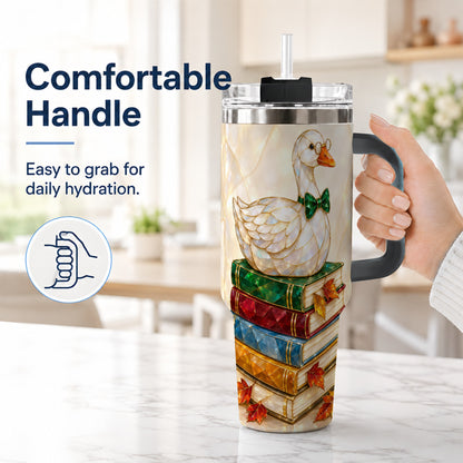 #pl[40oz|Black] Jeweled Bookish Goose 40oz Tumbler with Handle, Autumn Travel Cup