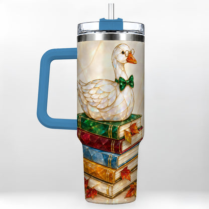 #pl[40oz|Blue] Jeweled Bookish Goose 40oz Tumbler with Handle, Autumn Travel Cup