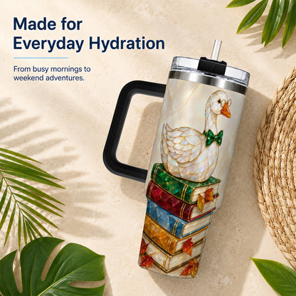 #pl[40oz|Black] Jeweled Bookish Goose 40oz Tumbler with Handle, Autumn Travel Cup