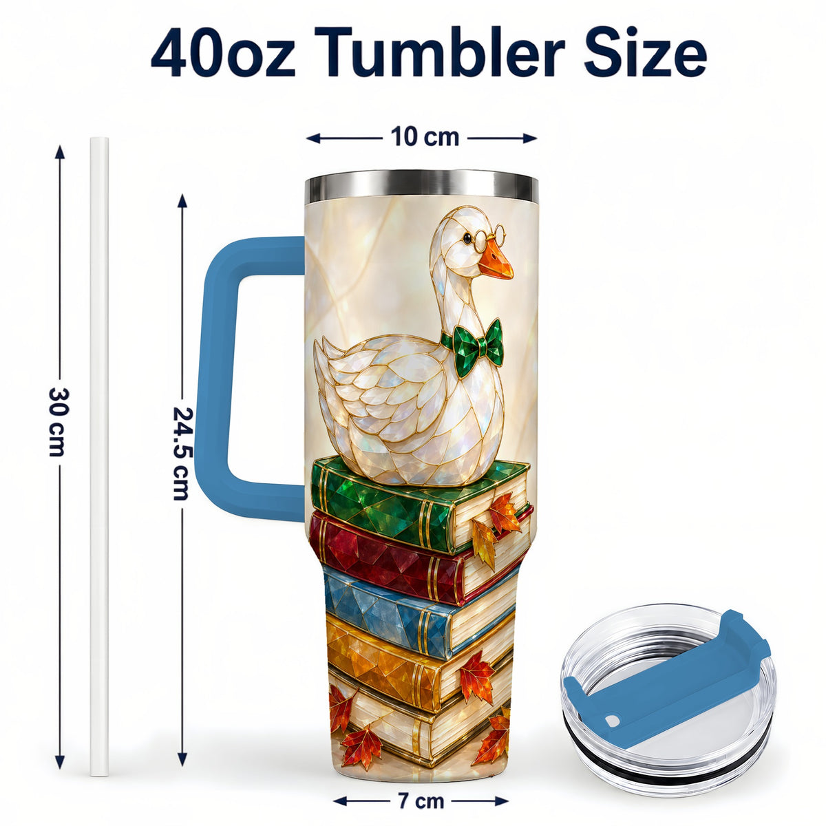 #pl[40oz|Blue] Jeweled Bookish Goose 40oz Tumbler with Handle, Autumn Travel Cup