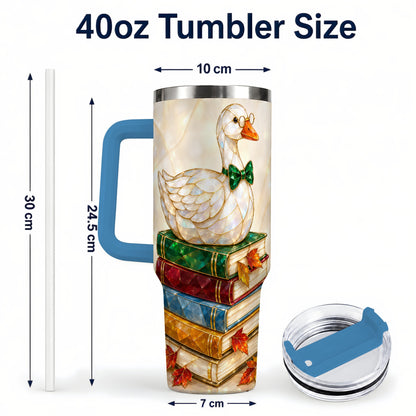 #pl[40oz|Blue] Jeweled Bookish Goose 40oz Tumbler with Handle, Autumn Travel Cup