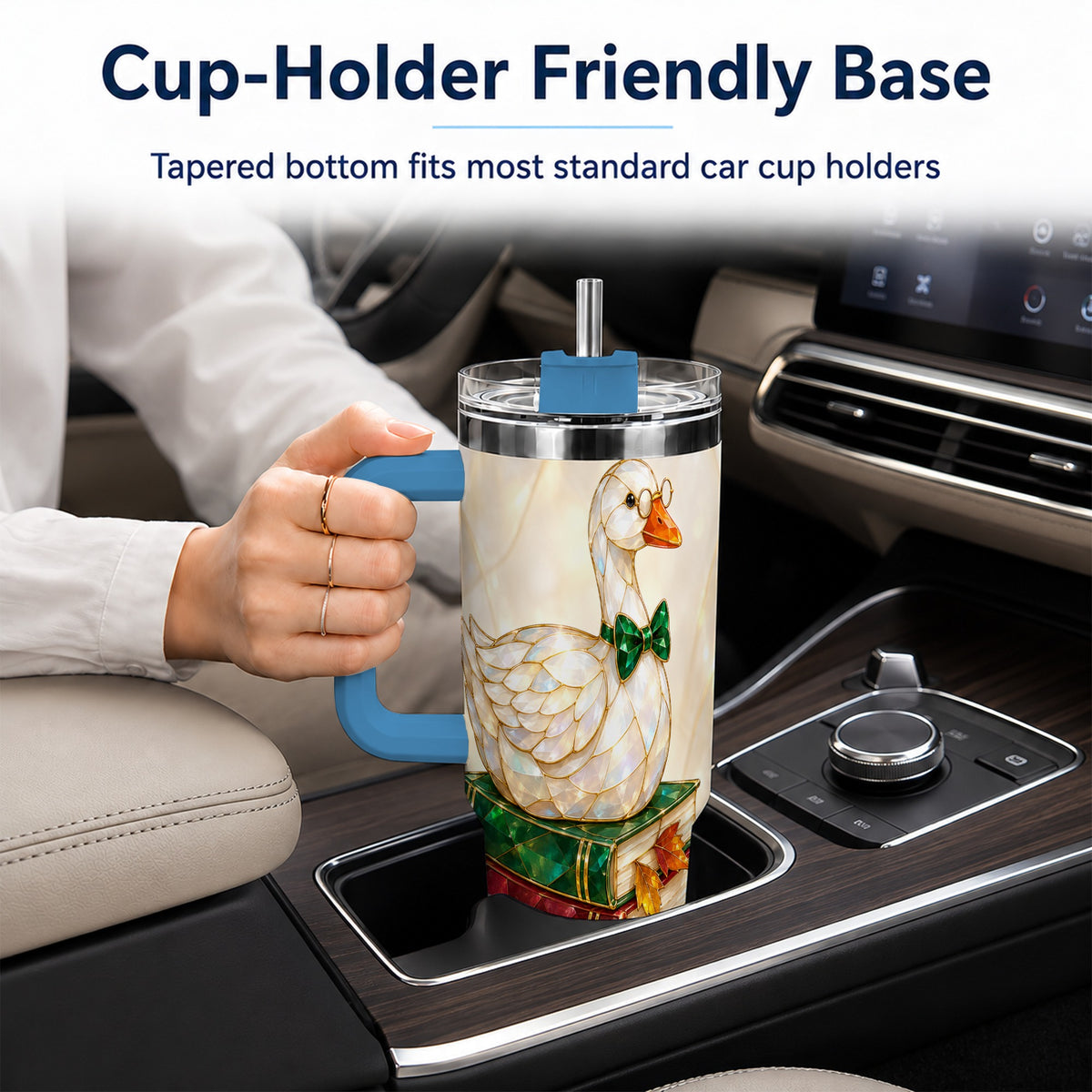 #pl[40oz|Blue] Jeweled Bookish Goose 40oz Tumbler with Handle, Autumn Travel Cup