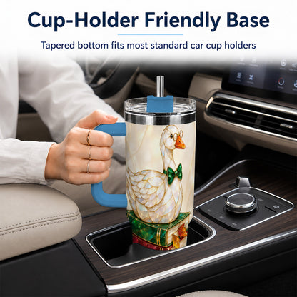 #pl[40oz|Blue] Jeweled Bookish Goose 40oz Tumbler with Handle, Autumn Travel Cup