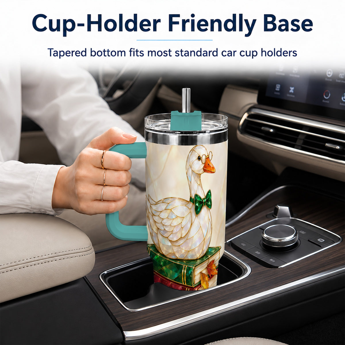#pl[40oz|Green] Jeweled Bookish Goose 40oz Tumbler with Handle, Autumn Travel Cup