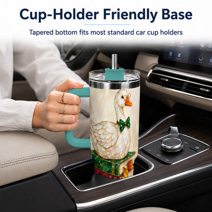 #pl[40oz|Green] Jeweled Bookish Goose 40oz Tumbler with Handle, Autumn Travel Cup